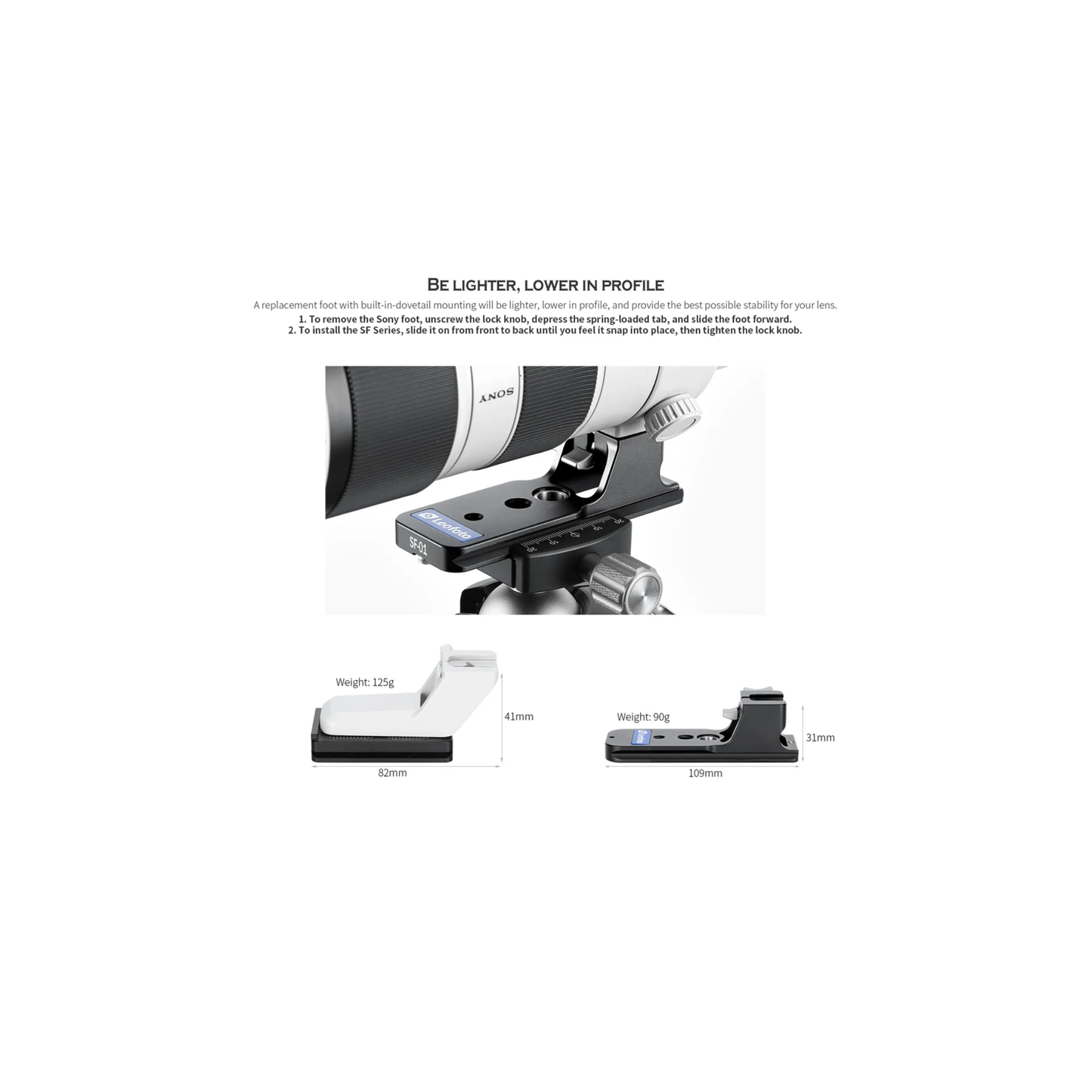 Leofoto SF-01 Replacement Lens Foot for Sony FE 70-200mm F/2.8 GM I&II, FE 100-400mm F/4.5-5.6 GM & FE 300mm F2.8 GM, FE 300mm F/2.8 GM OSS, FE 50-150mm F2 GM