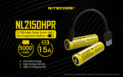 Nitecore NL2150HPR 5000MAH USB-C Rechargeable 21700
