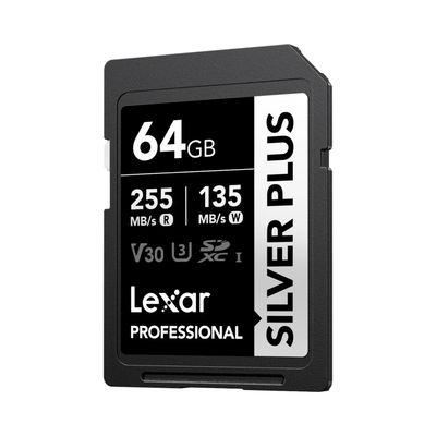 Lexar 64GB Professional Silver Plus UHS-I SDXC Memory Card (255 MB/s)