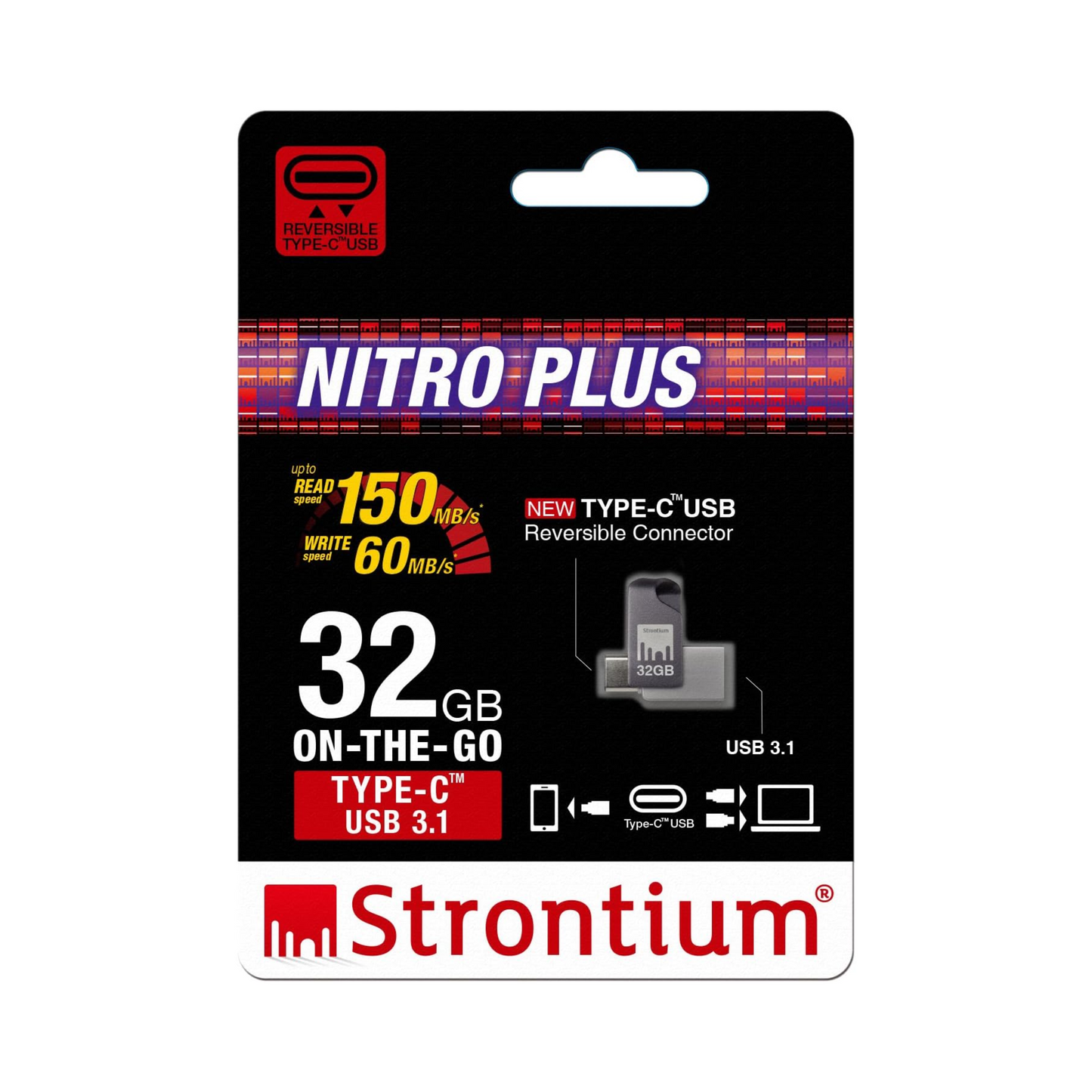Strontium Nitro Plus 32GB Dual USB C 3.1 150Mbps Metal Flash Pen Drive OTG