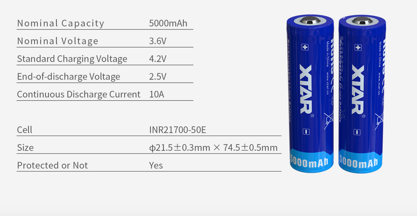XTAR 21700 Rechargeable Battery (5000mAh)