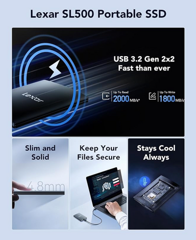 Lexar® SL500 Portable SSD 1TB (Black)