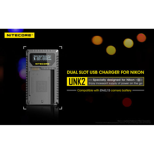 Nitecore UNK2 Dual Slot Charger for Nikon EN-EL15