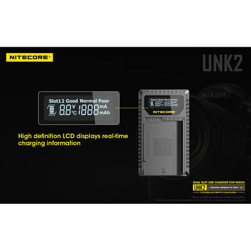 Nitecore UNK2 Dual Slot Charger for Nikon EN-EL15