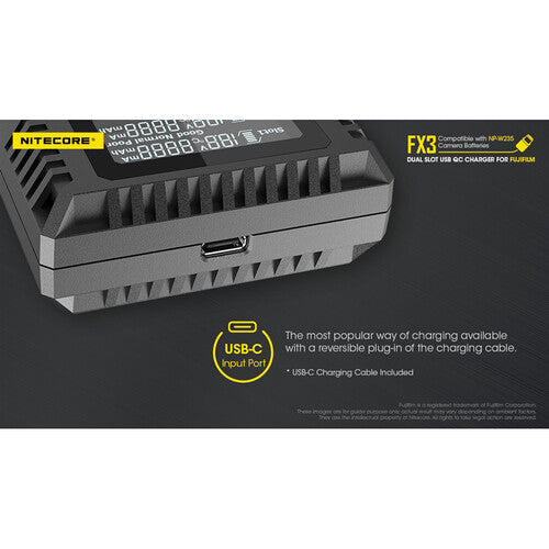 Nitecore FX3 Dual Slot USB Charger for Fuji NP-W235