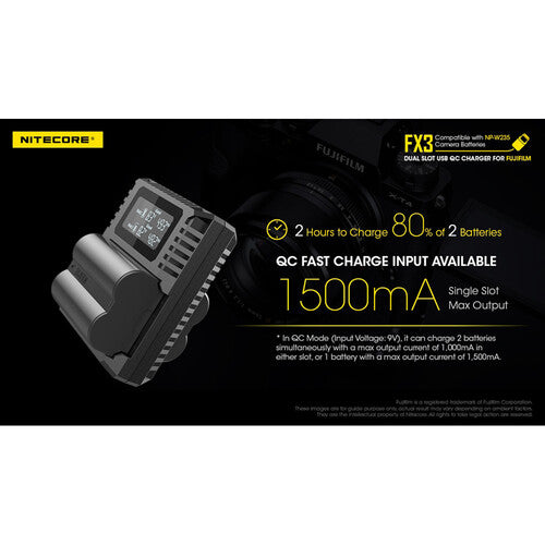 Nitecore FX3 Dual Slot USB Charger for Fuji NP-W235