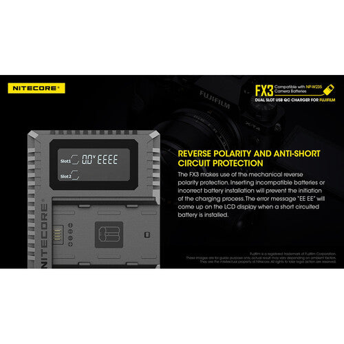 Nitecore FX3 Dual Slot USB Charger for Fuji NP-W235