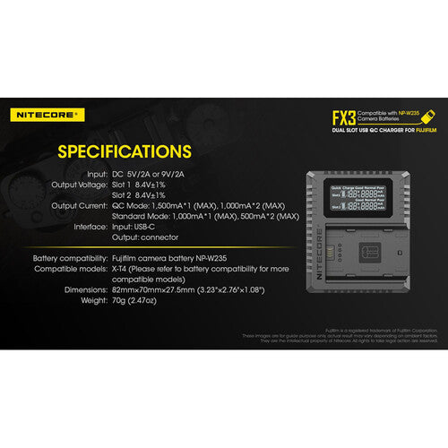 Nitecore FX3 Dual Slot USB Charger for Fuji NP-W235