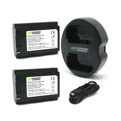 Wasabi NP-FZ100 2 Batteries w/ Charger for Sony Camera