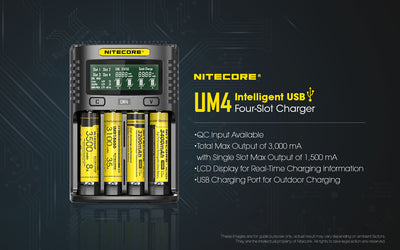 Nitecore UM4 4 Slot USB INTELLIGENT Charger for AA/AAA/18650 Battery