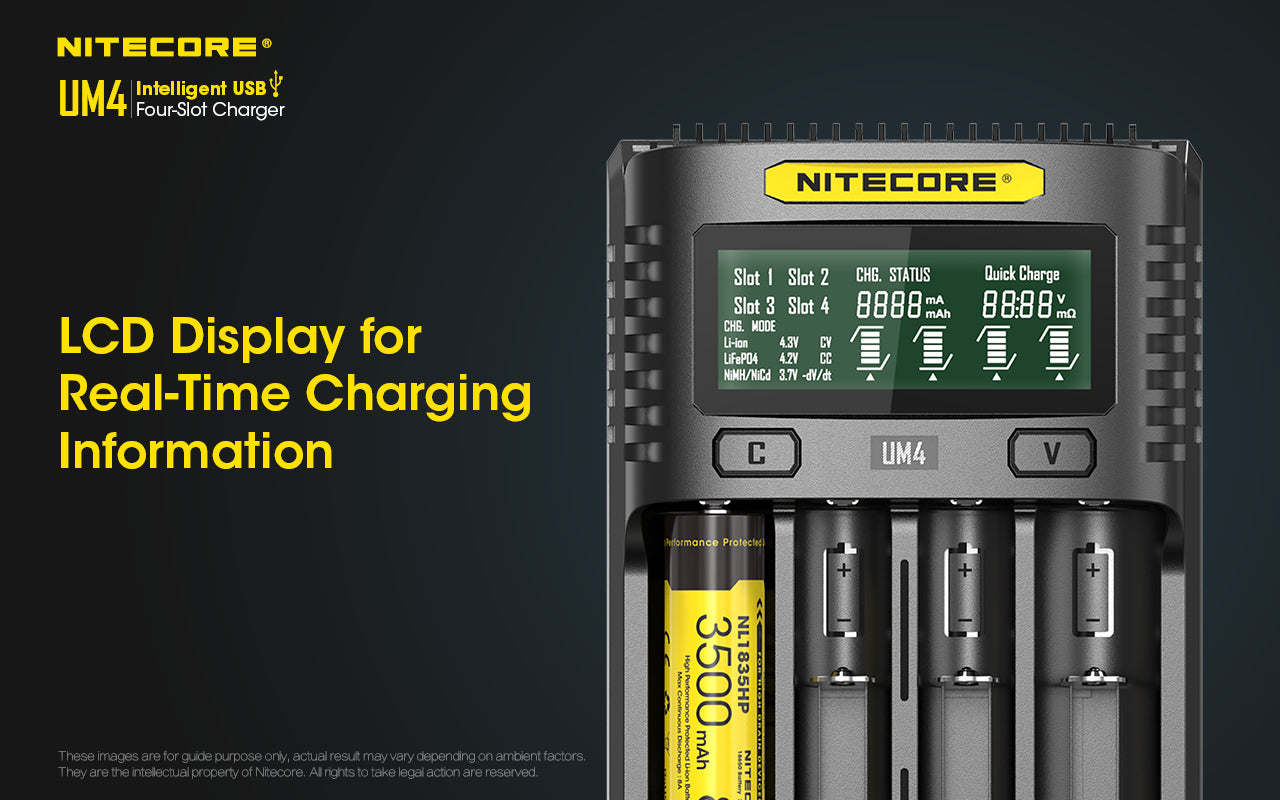 Nitecore UM4 4 Slot USB INTELLIGENT Charger for AA/AAA/18650 Battery