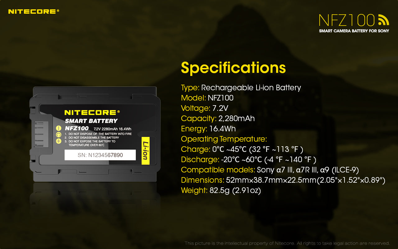 Nitecore NFZ100 Smart Battery for Sony Camera