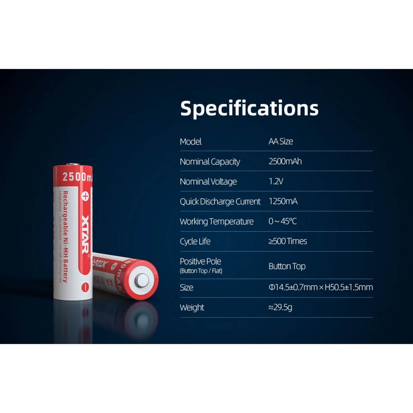 XTAR AA Ni-MH 2500mAh 1.2V Rechargeable Battery