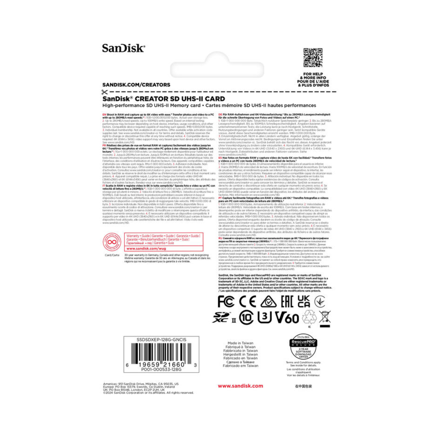 SanDisk 128GB Creator Series UHS-II SDXC Memory Card