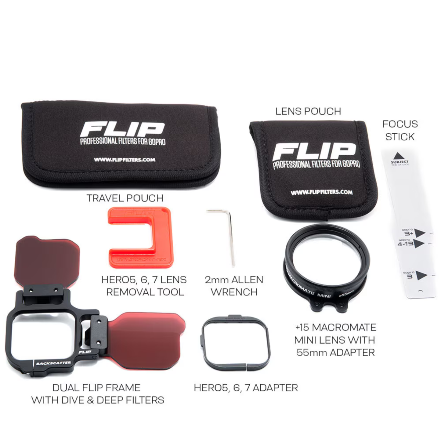 FLIP13 Pro Package with DIVE & DEEP Filters & +15 MacroMate Mini Lens for GoPro HERO 5, 6, 7, 8, 9, 10, 11, 12, 13