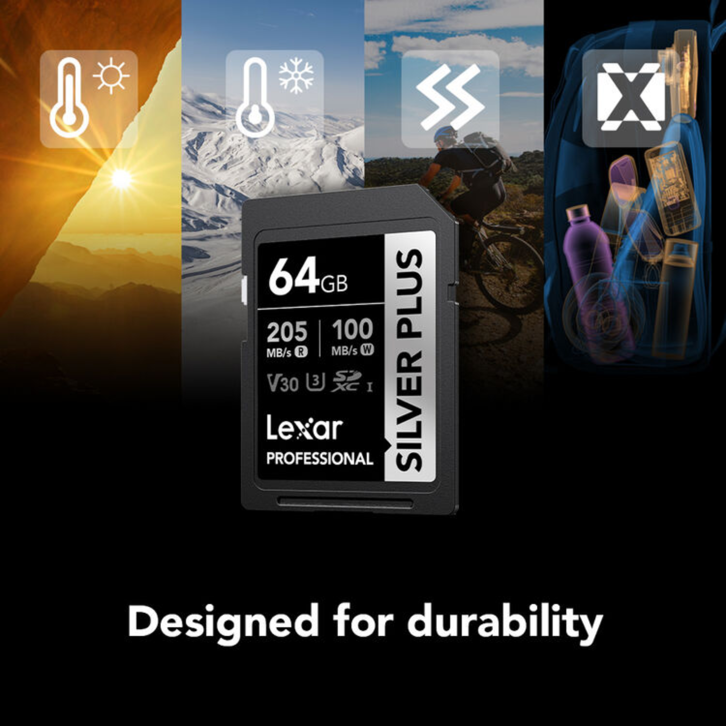Lexar Professional SILVER PLUS UHS-I SDXC V30 Memory Card, Up to 205MB/s Read, 100MB/s Write