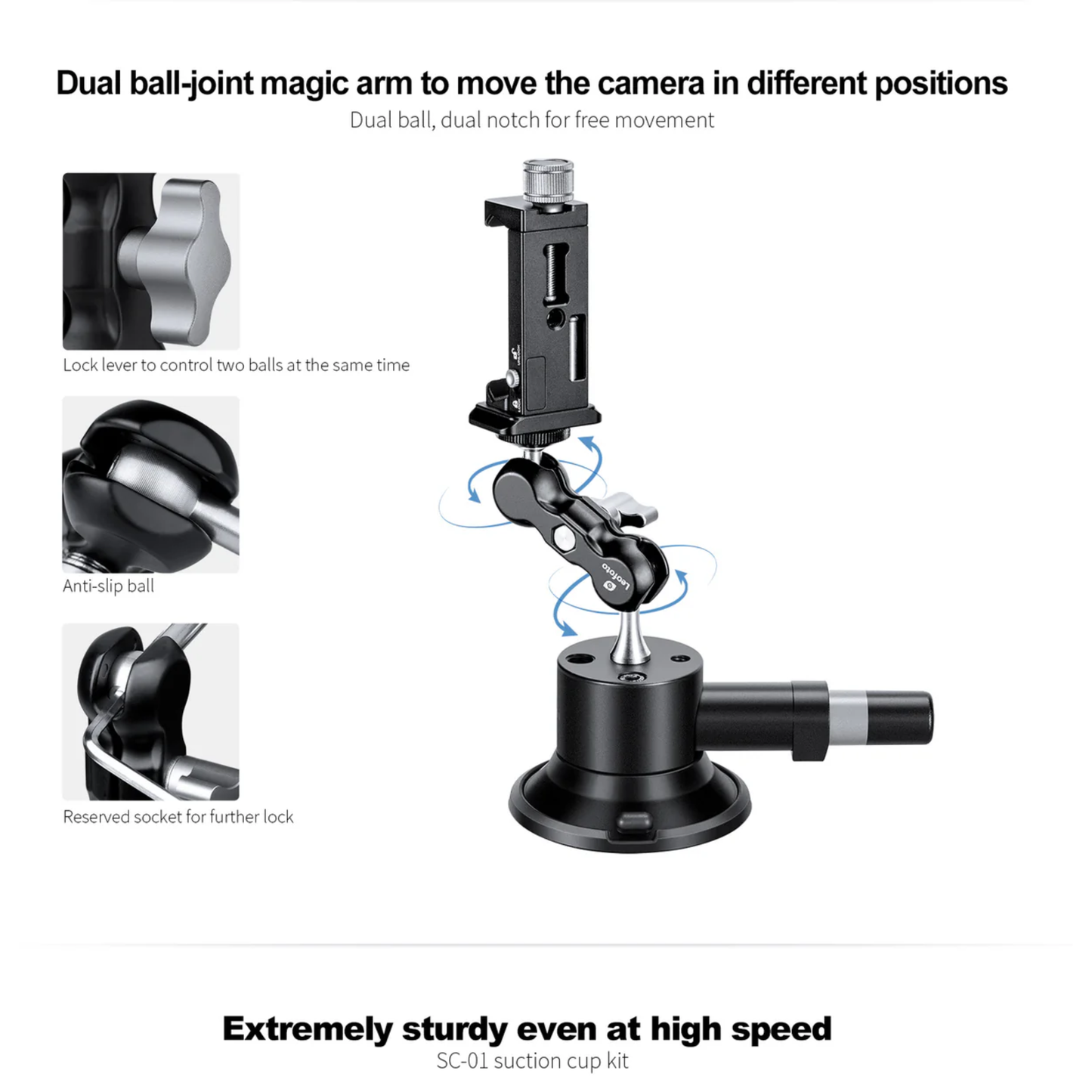Leofoto SC-01 KIT Suction Cup Small + Articulated Arm + Smartphone Holder