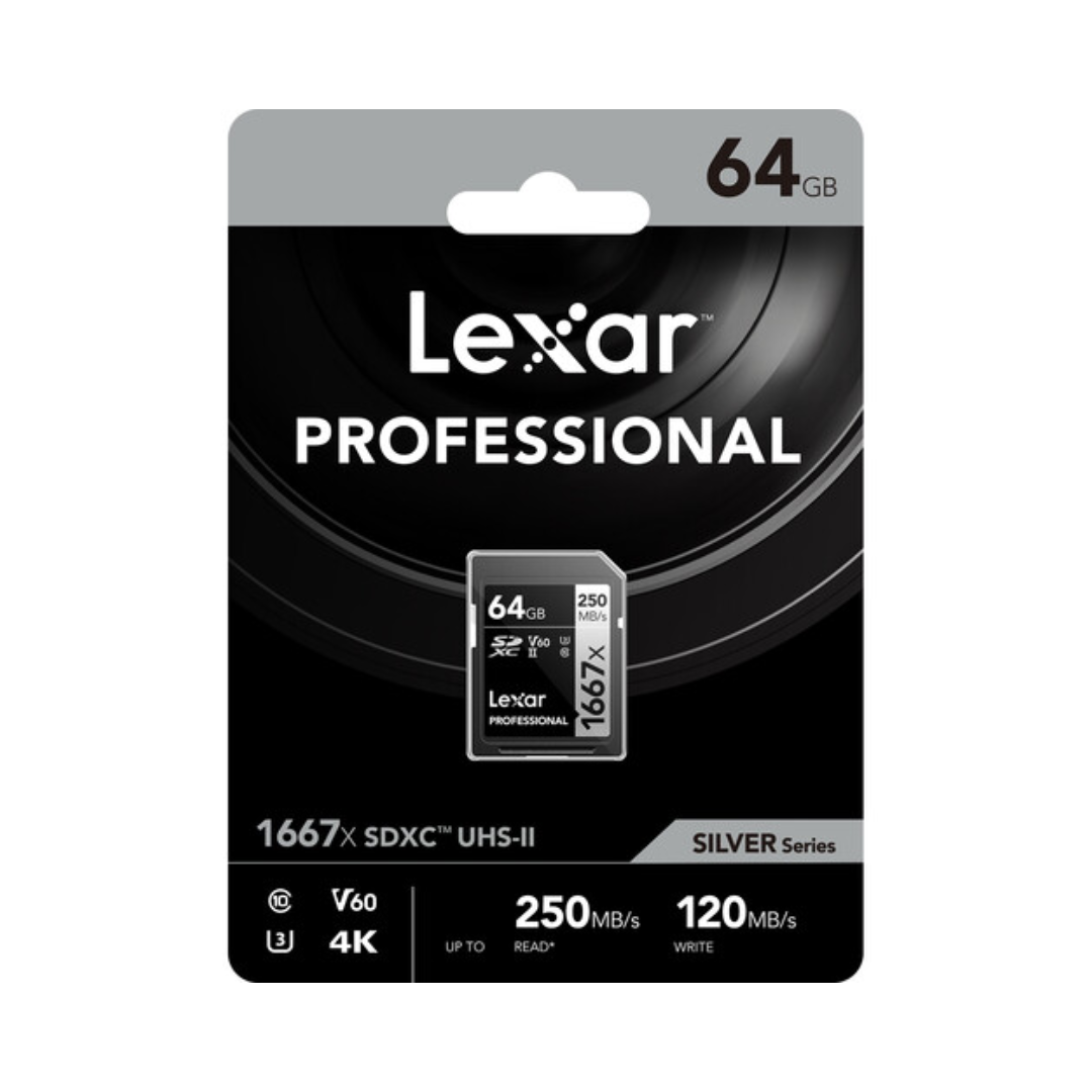 Lexar SD Card V60 1667x UHS-II 64GB 250MB/s Silver