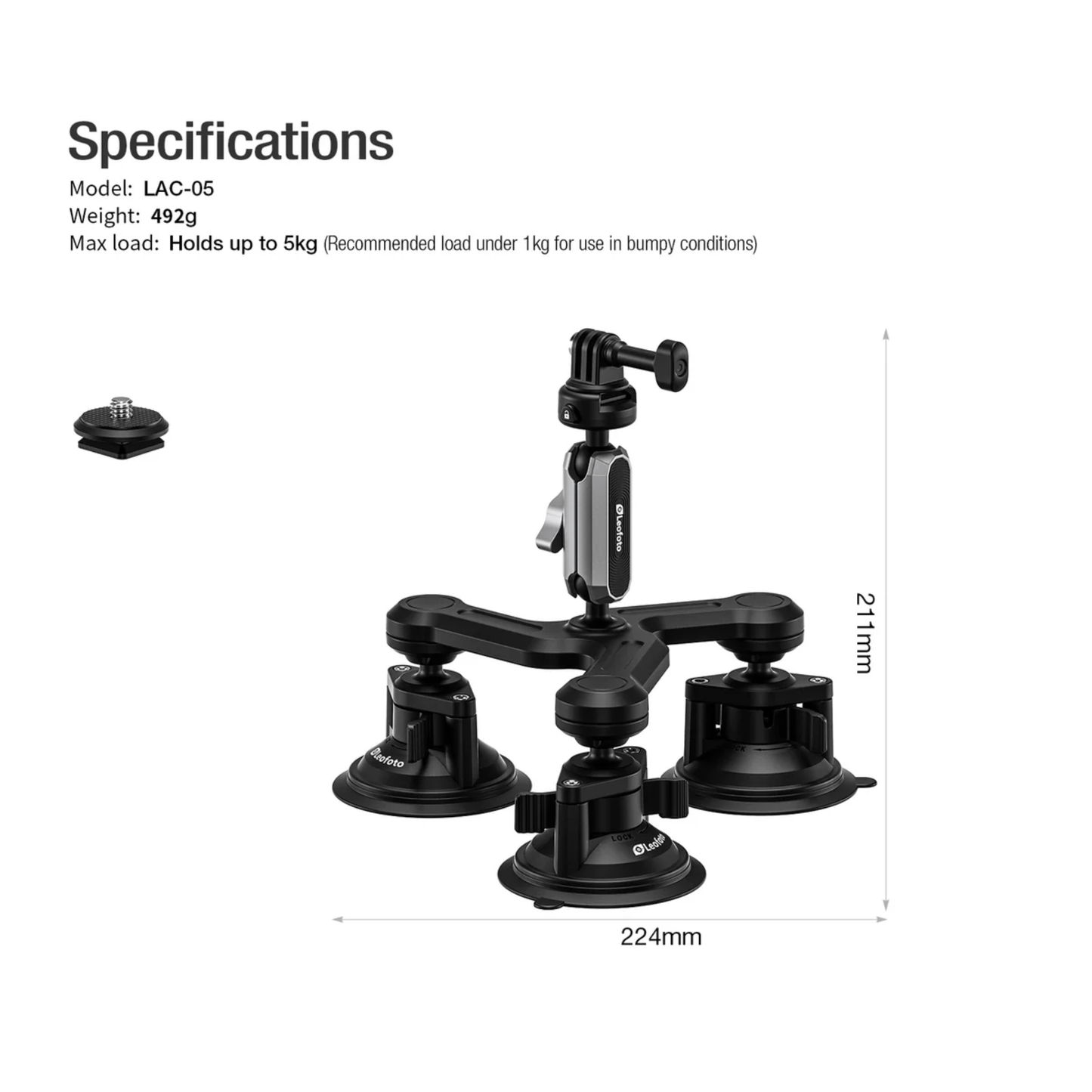 Leofoto LAC-05 Triple Suction Cup Sports Camera Mount
