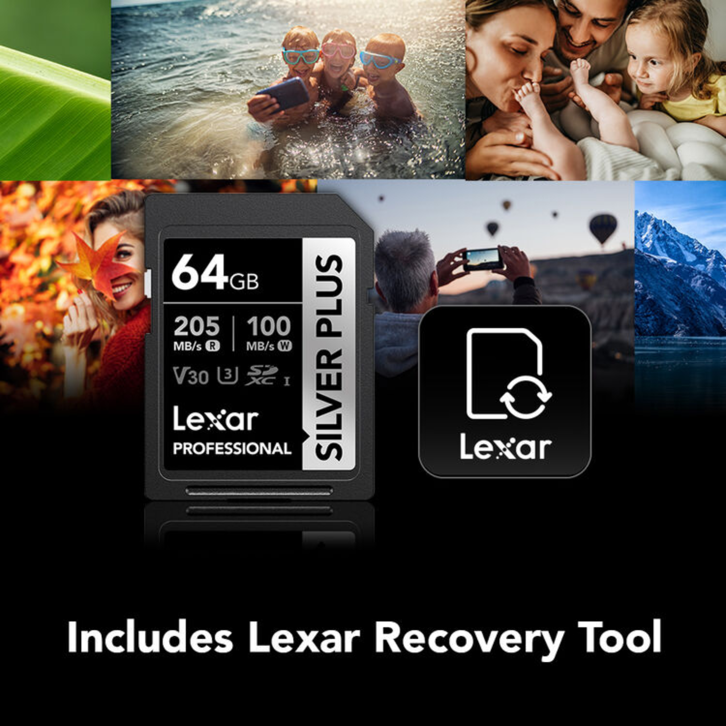 Lexar Professional SILVER PLUS UHS-I SDXC V30 Memory Card, Up to 205MB/s Read, 100MB/s Write