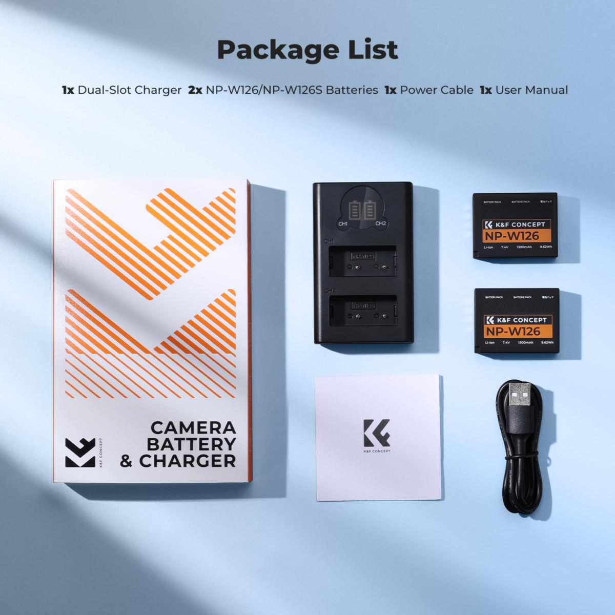 K&F Concept (2-Pack) NP-W126S NPW126 Battery and Dual Charger Kit for FUJIFILM XS10 XT30 XT20 XE4 X100V A5 Camera with Micro USB and Type C Port