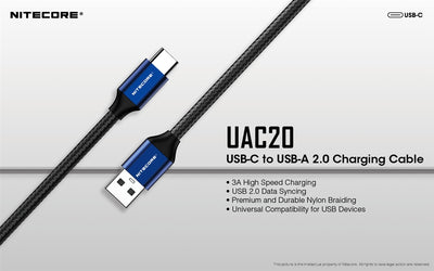 Nitecore UAC20 USB-C to USB-A 2.0 Charging Cable