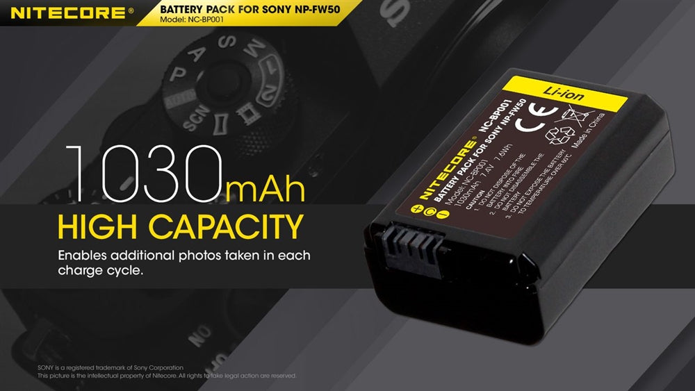 Nitecore BP001 Battery Pack for Sony NP-FW50 1030mAh