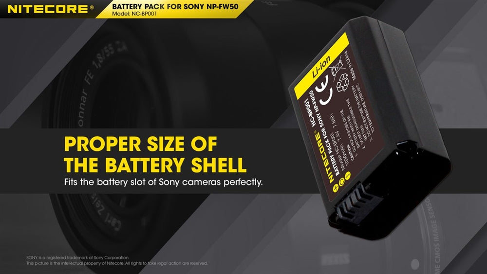 Nitecore BP001 Battery Pack for Sony NP-FW50 1030mAh