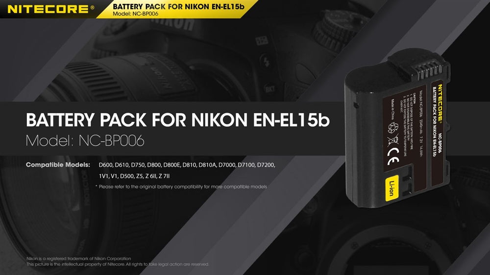 Nitecore BP006 Battery Pack for Nikon EN-EL15b 2040mAh