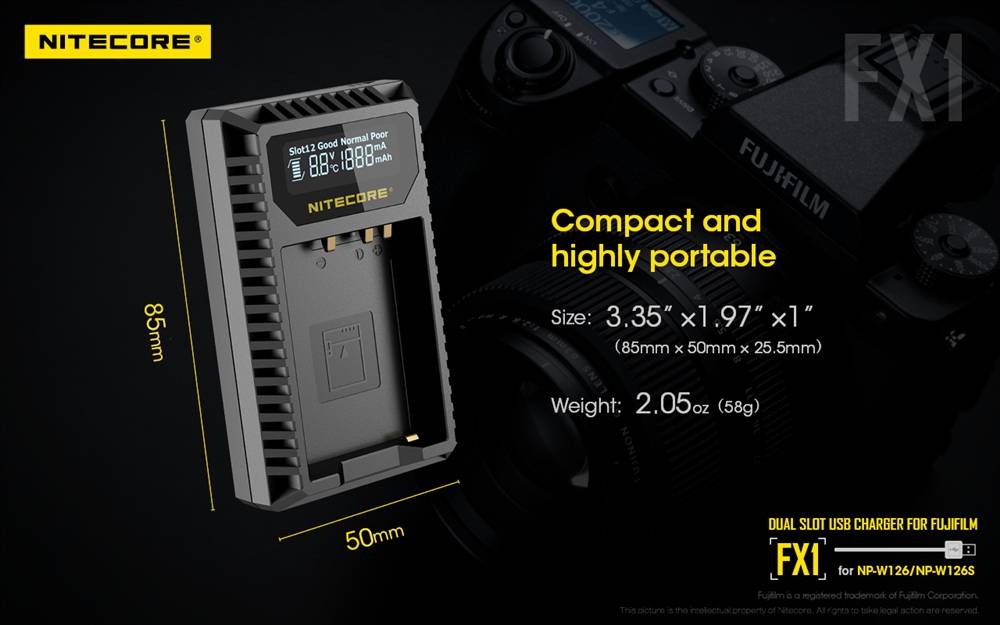 Nitecore FX1 Dual Slot USB Charger for Fujifilm NP-W126/s