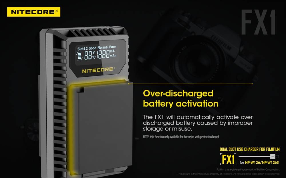 Nitecore FX1 Dual Slot USB Charger for Fujifilm NP-W126/s