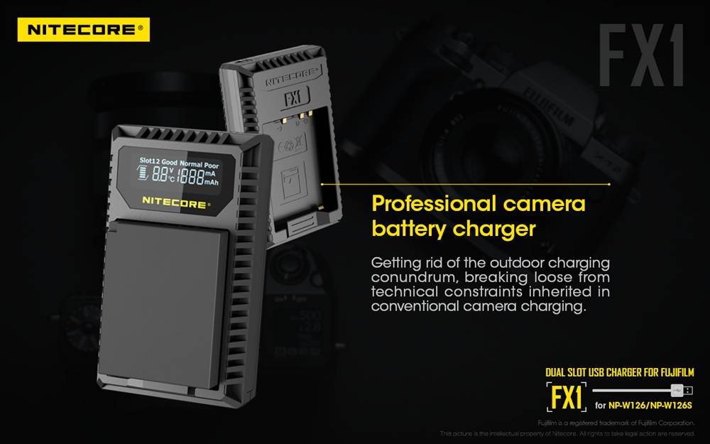 Nitecore FX1 Dual Slot USB Charger for Fujifilm NP-W126/s