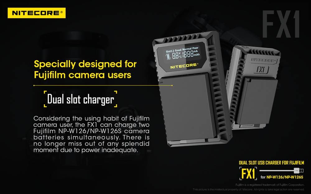 Nitecore FX1 Dual Slot USB Charger for Fujifilm NP-W126/s