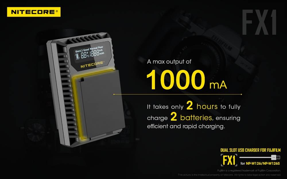 Nitecore FX1 Dual Slot USB Charger for Fujifilm NP-W126/s