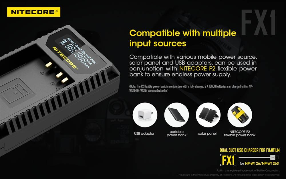 Nitecore FX1 Dual Slot USB Charger for Fujifilm NP-W126/s