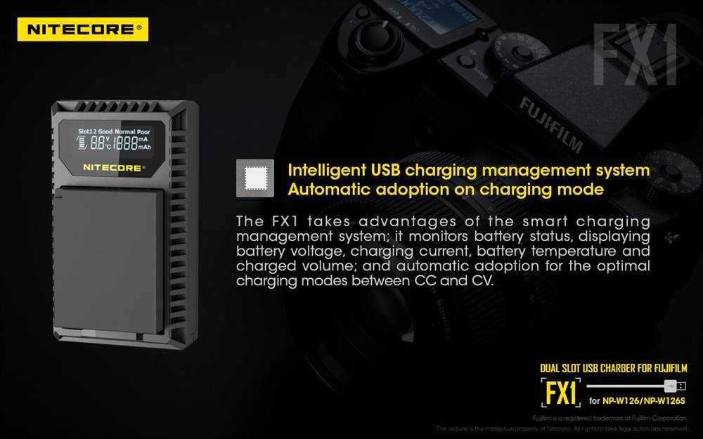 Nitecore FX1 Dual Slot USB Charger for Fujifilm NP-W126/s