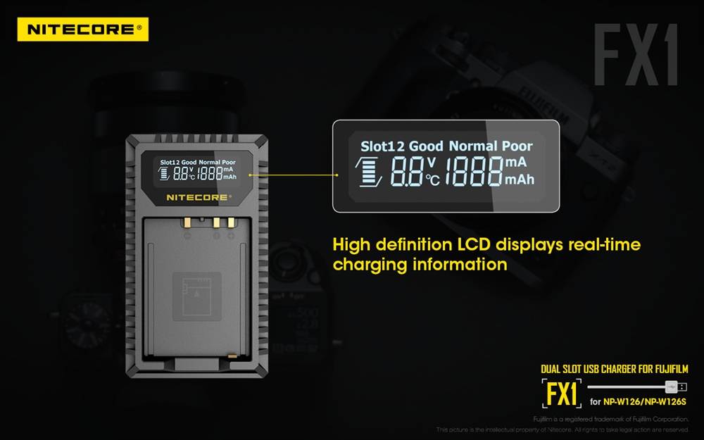 Nitecore FX1 Dual Slot USB Charger for Fujifilm NP-W126/s