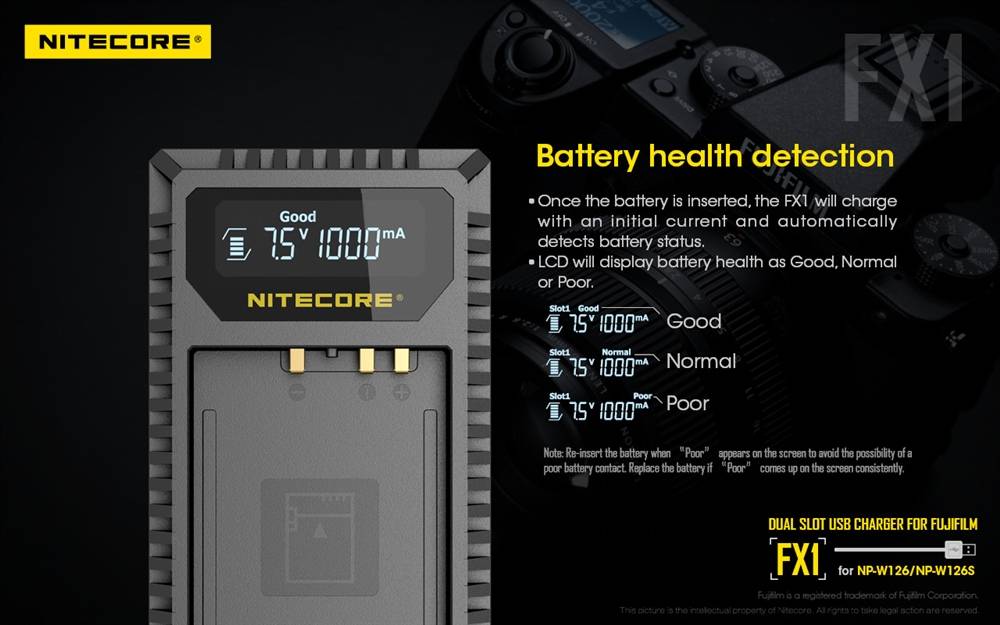 Nitecore FX1 Dual Slot USB Charger for Fujifilm NP-W126/s