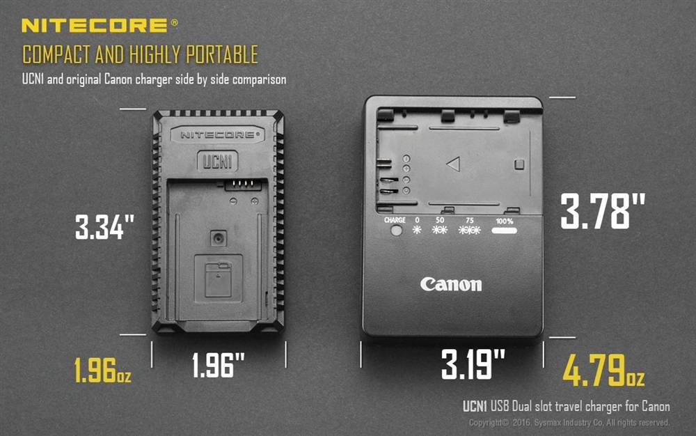 Nitecore UCN1 Dual Slot USB Charger for Canon LP-E6, LP-E8 Battery