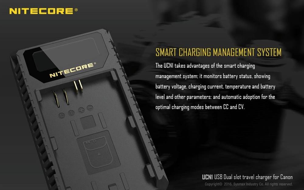 Nitecore UCN1 Dual Slot USB Charger for Canon LP-E6, LP-E8 Battery