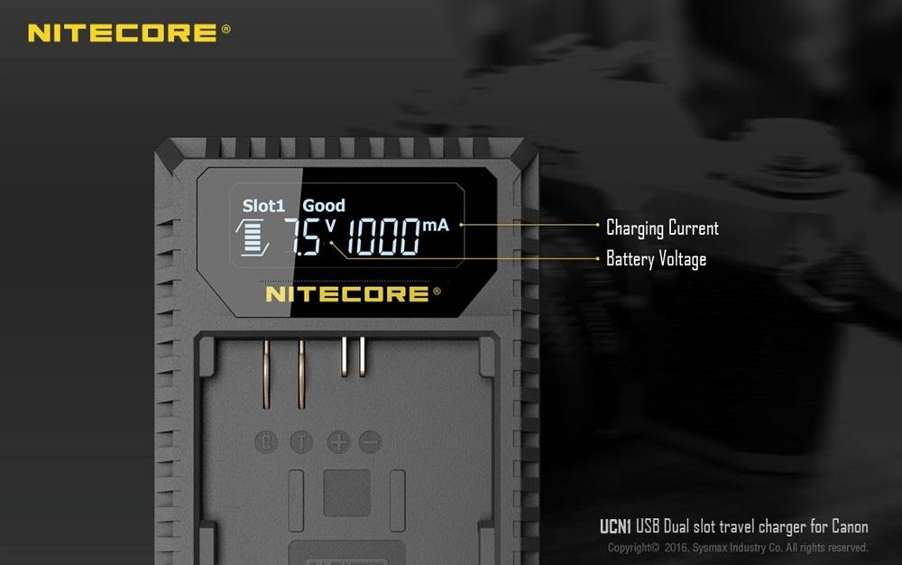 Nitecore UCN1 Dual Slot USB Charger for Canon LP-E6, LP-E8 Battery