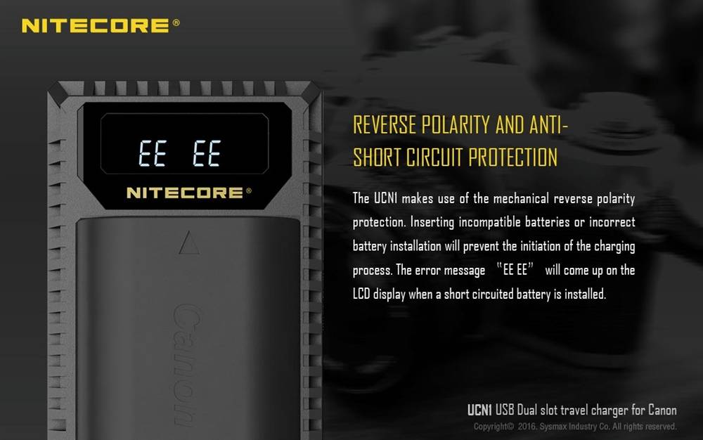 Nitecore UCN1 Dual Slot USB Charger for Canon LP-E6, LP-E8 Battery