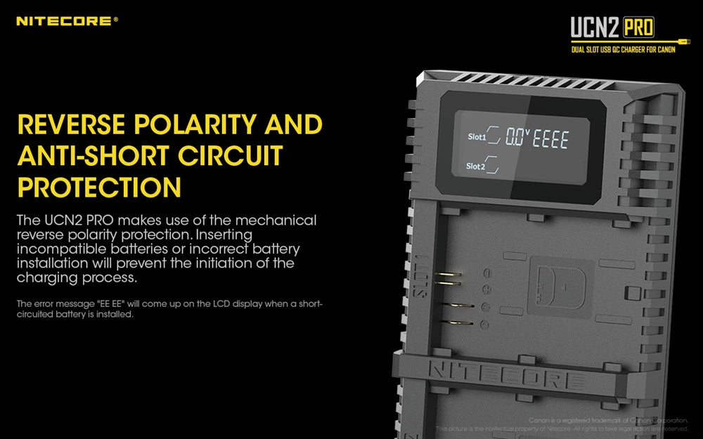 Nitecore UCN2 PRO Dual Slot USB Charger for Canon LP-E6N Battery