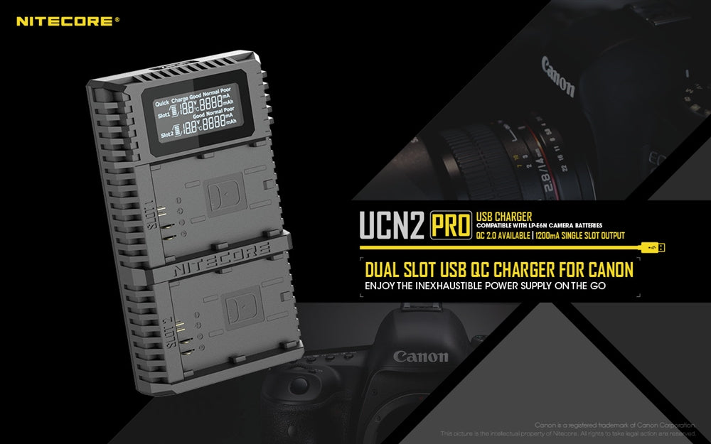 Nitecore UCN2 PRO Dual Slot USB Charger for Canon LP-E6N Battery