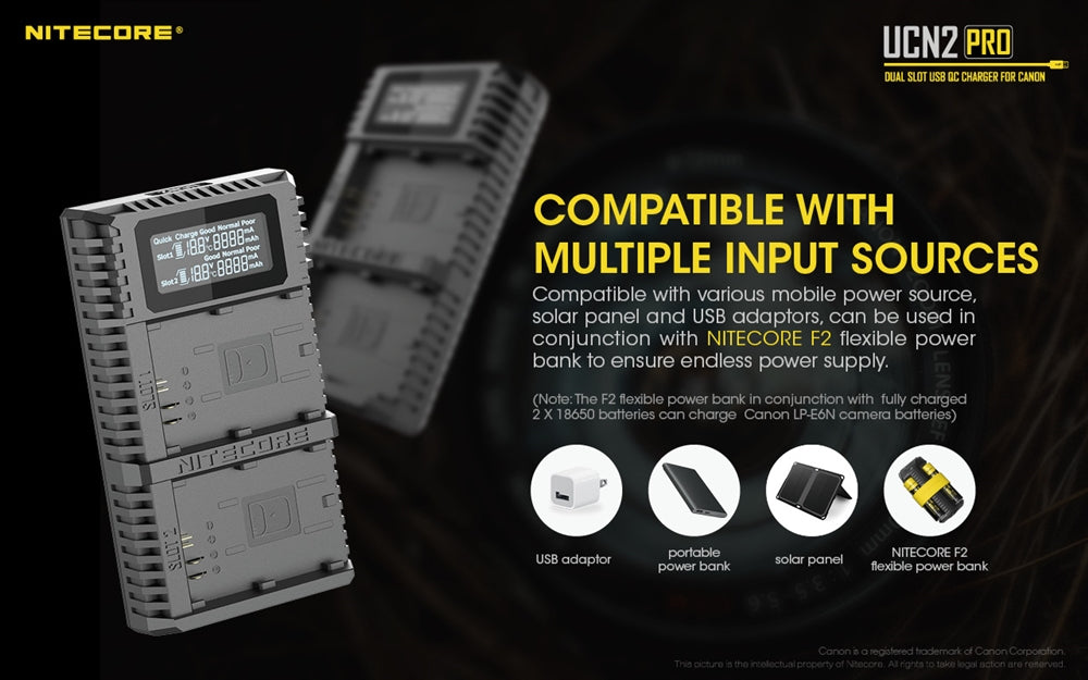 Nitecore UCN2 PRO Dual Slot USB Charger for Canon LP-E6N Battery