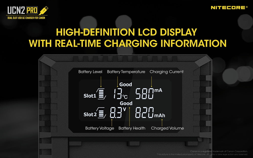 Nitecore UCN2 PRO Dual Slot USB Charger for Canon LP-E6N Battery