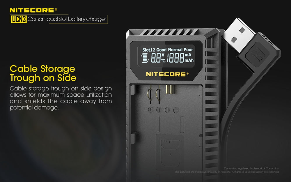 Nitecore UCN3 Dual Slot USB Charger for Canon LP-E6N Battery