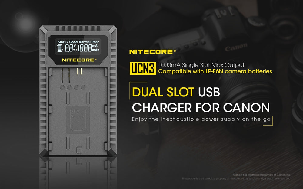 Nitecore UCN3 Dual Slot USB Charger for Canon LP-E6N Battery