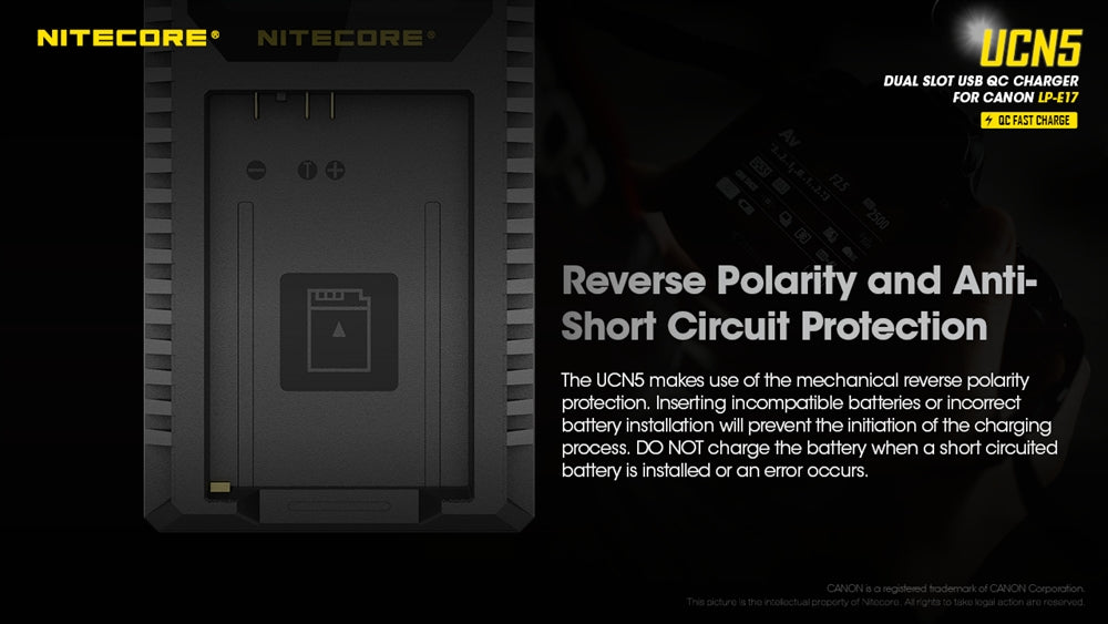 Nitecore UCN5 Dual Slot USB Charger for Canon LP-E17 Battery