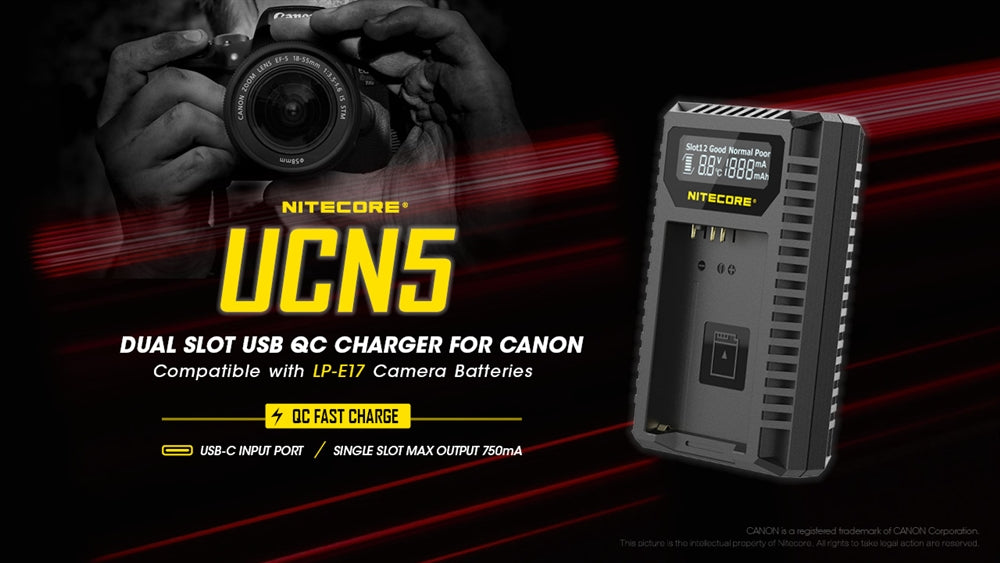 Nitecore UCN5 Dual Slot USB Charger for Canon LP-E17 Battery